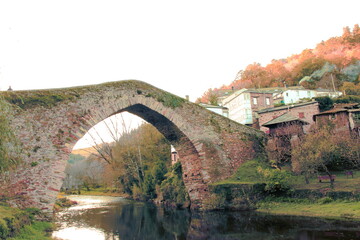 puente medieval en un pueblo de galicia