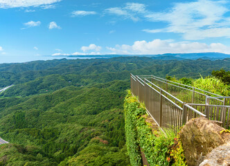 Cliffs of the ancient stone quarry of mount Nokogiri with an observatory jutting out over the void...