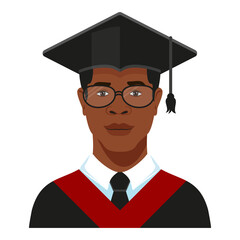 African american college student, university graduate in graduation cap and clothes.