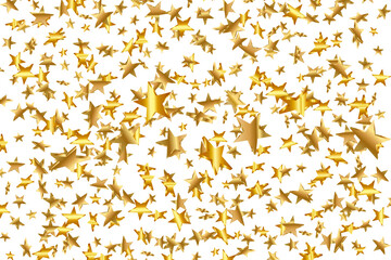 3d Star Falling. Gold Yellow Starry on transparent Background. Vector Confetti Star Background. Golden Starlit Card. Confetti Fall Chaotic Decor.