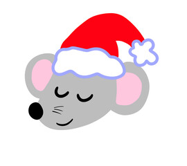 Cartoon Stylized Adorable Christmas Sleeping Mouse Emoticon