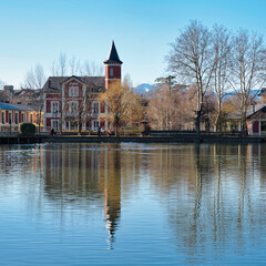 Houses reflections  on the lake water