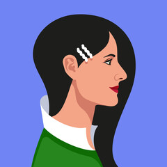 Stylish woman in profile portrait avatar on blue background.