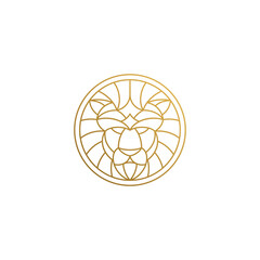 Outline emblem of geometric lion head in circle hand drawn with thin lines