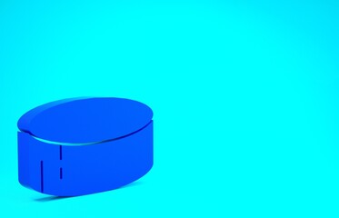 Blue Hockey puck icon isolated on blue background. Sport equipment. Minimalism concept. 3d illustration 3D render.