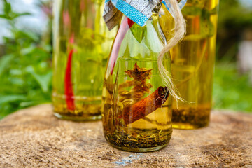 Different sorts of cooking oil, close-up