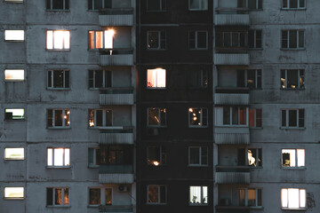 typical russian house building in the night