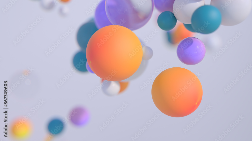 Poster minimal simple and beautiful color abstract background. multicolor 3d spheres or balls floating on w