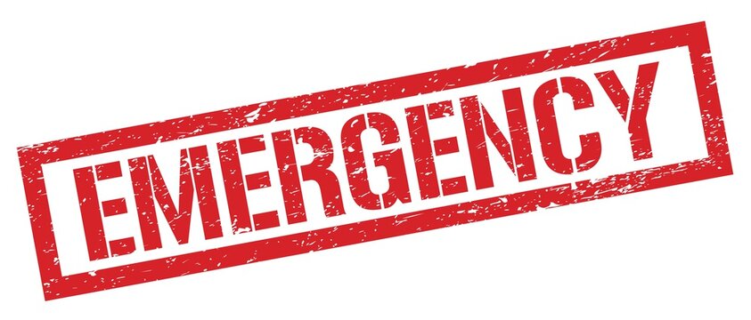 EMERGENCY red grungy rectangle stamp.