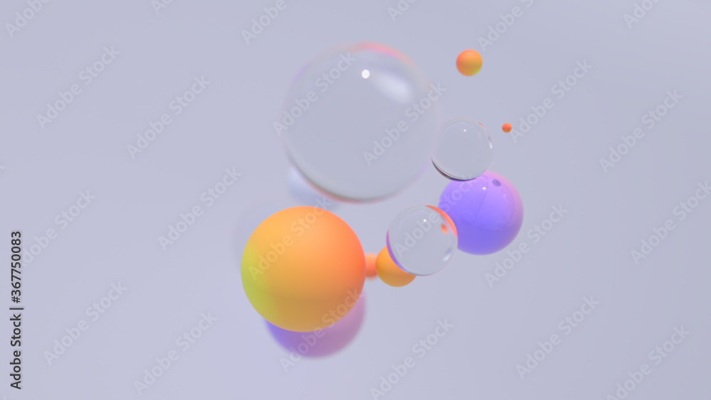 Poster minimal simple and beautiful color abstract background. multicolor 3d spheres or balls floating on w