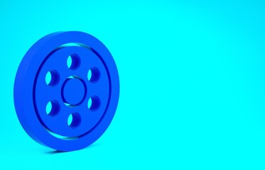 Blue Alloy wheel for a car icon isolated on blue background. Minimalism concept. 3d illustration 3D render.