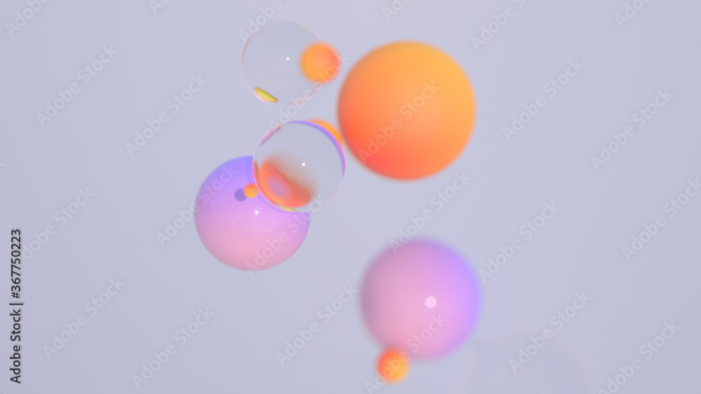 Poster minimal simple and beautiful color abstract background. multicolor 3d spheres or balls floating on w
