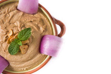 Gofio escaldado in bowl isolated on white background