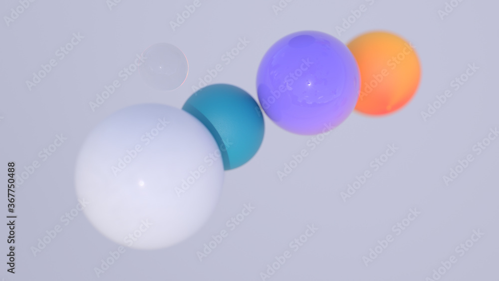 Poster minimal simple and beautiful color abstract background. multicolor 3d spheres or balls floating on w