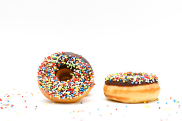 donuts with dark chocolate on a white background
