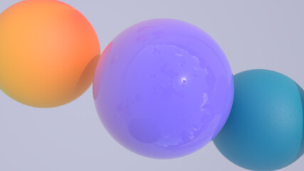 Minimal simple and beautiful color abstract background. Multicolor 3d spheres or balls floating on white background. Wallpaper or template. Low depth of field