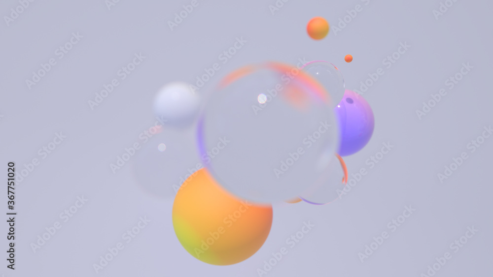 Poster minimal simple and beautiful color abstract background. multicolor 3d spheres or balls floating on w
