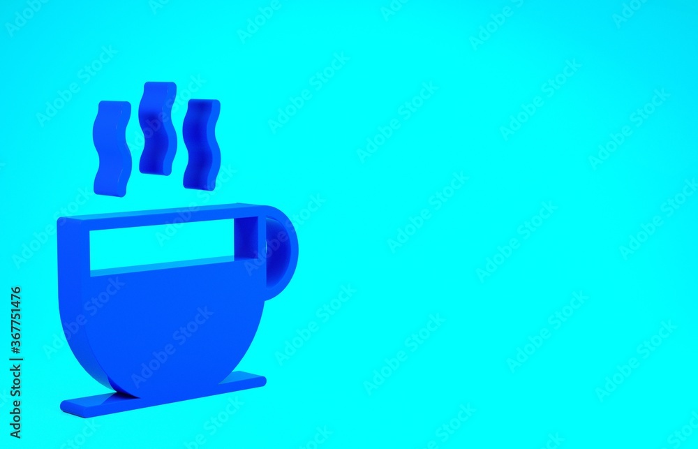 Sticker Blue Coffee cup icon isolated on blue background. Tea cup. Hot drink coffee. Minimalism concept. 3d illustration 3D render.