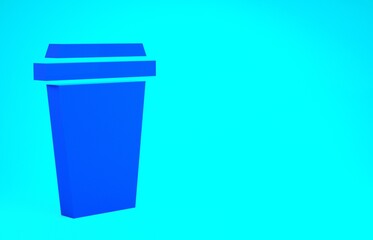 Blue Coffee cup to go icon isolated on blue background. Minimalism concept. 3d illustration 3D render.