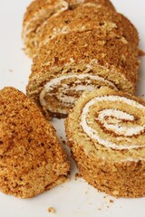 Fresh Napoleon cake in a white plate