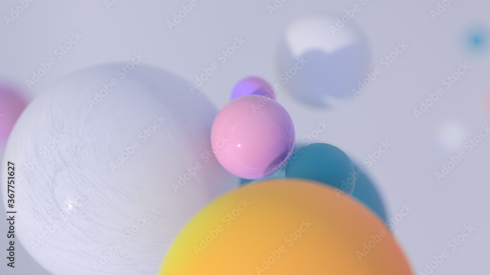 Poster minimal simple and beautiful color abstract background. multicolor 3d spheres or balls floating on w