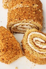 Fresh Napoleon cake in a white plate