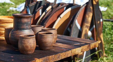 Earthenware for meals at the camp camp in nature