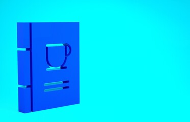 Blue Coffee book icon isolated on blue background. Minimalism concept. 3d illustration 3D render.