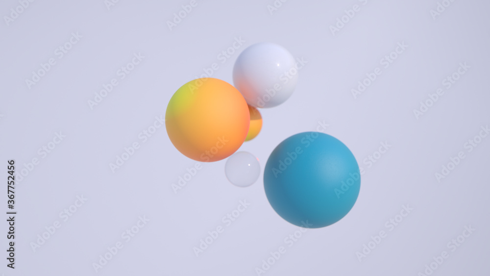Poster minimal simple and beautiful color abstract background. multicolor 3d spheres or balls floating on w