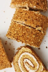 Fresh Napoleon cake in a white plate