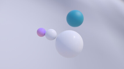 Minimal simple and beautiful color abstract background. Multicolor 3d spheres or balls floating on white background. Wallpaper or template. Low depth of field