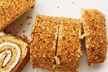 Fresh Napoleon cake in a white plate