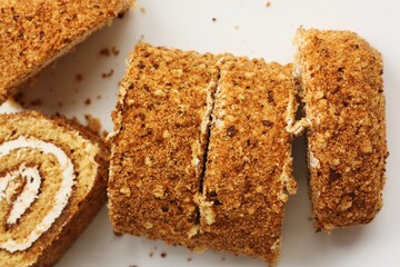 Fresh Napoleon cake in a white plate
