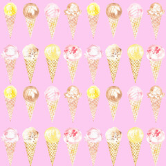 Watercolor ice cream seamless pattern