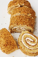 Fresh Napoleon cake in a white plate