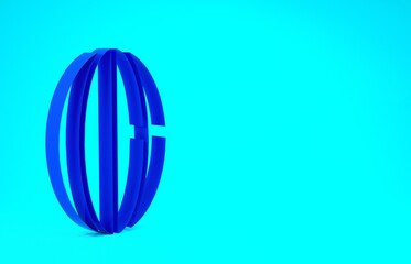 Blue Rugby ball icon isolated on blue background. Minimalism concept. 3d illustration 3D render.