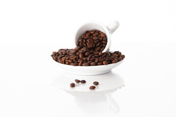 Coffee roasted beans in a white coffee cup