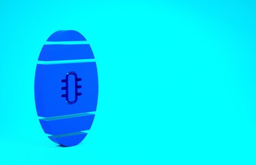 Blue American Football ball icon isolated on blue background. Rugby ball icon. Team sport game symbol. Minimalism concept. 3d illustration 3D render.