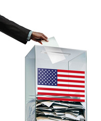 Hand inserting paper ballot in clear ballot box.