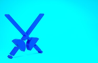 Blue Fencing icon isolated on blue background. Sport equipment. Minimalism concept. 3d illustration 3D render.