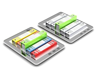 Tablet computer (documents folder).3d Render Illustration.