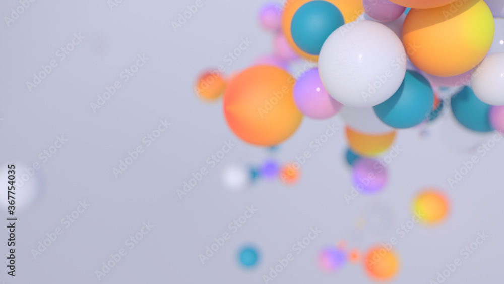 Poster minimal simple and beautiful color abstract background. multicolor 3d spheres or balls floating on w