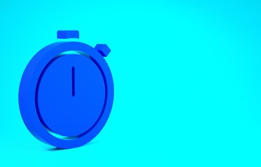 Blue Stopwatch icon isolated on blue background. Time timer sign. Chronometer sign. Minimalism concept. 3d illustration 3D render.