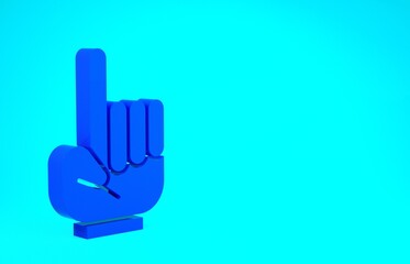 Fototapeta premium Blue Number 1 one fan hand glove with finger raised icon isolated on blue background. Symbol of team support in competitions. Minimalism concept. 3d illustration 3D render.