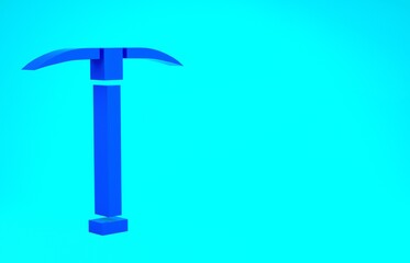 Blue Pickaxe icon isolated on blue background. Minimalism concept. 3d illustration 3D render.