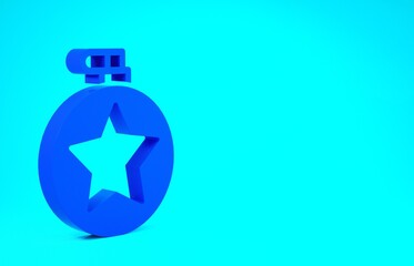 Blue Canteen water bottle icon isolated on blue background. Tourist flask icon. Jar of water use in the campaign. Minimalism concept. 3d illustration 3D render.