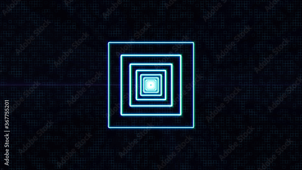 Poster square glow neon tunnel flying through target illustration background