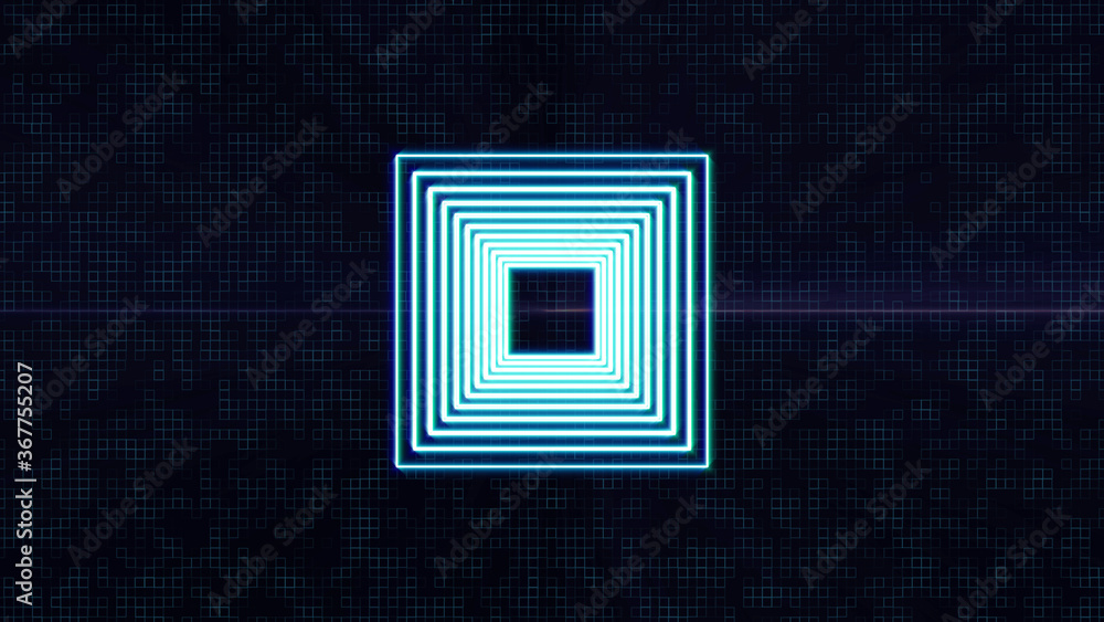 Poster square glow neon tunnel flying through target illustration background