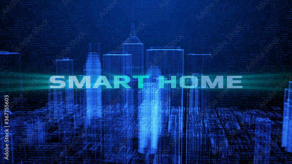 Poster HUD Futuristic Big Data Digital City Town Element Analysis Illustration. 3D Rendering Blue Wireframe Structure Building Screen Interface Sci fi.