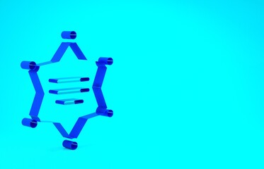 Blue Hexagram sheriff icon isolated on blue background. Police badge icon. Minimalism concept. 3d illustration 3D render.